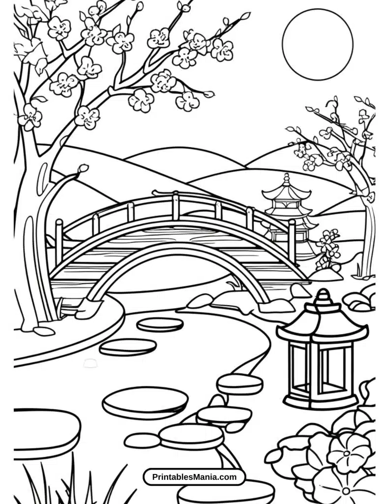 beautiful outdoor landscape coloring page for creativity