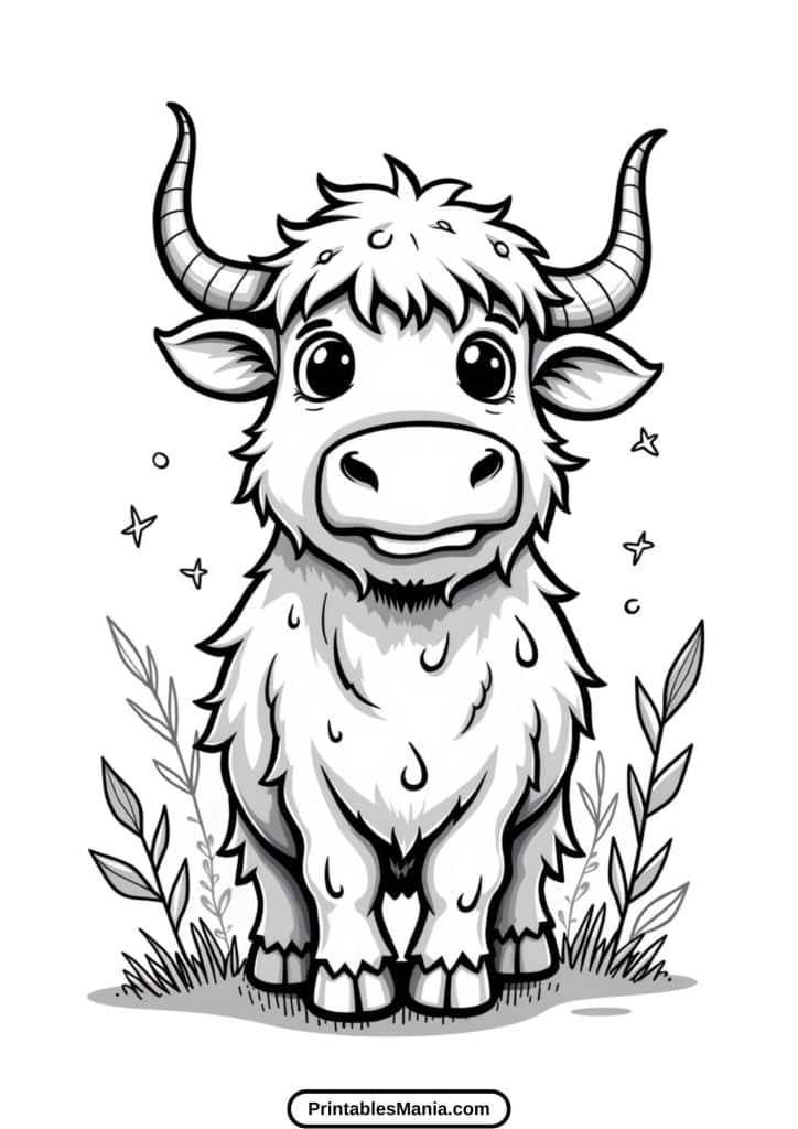 detailed highland cow line art coloring page creative activity