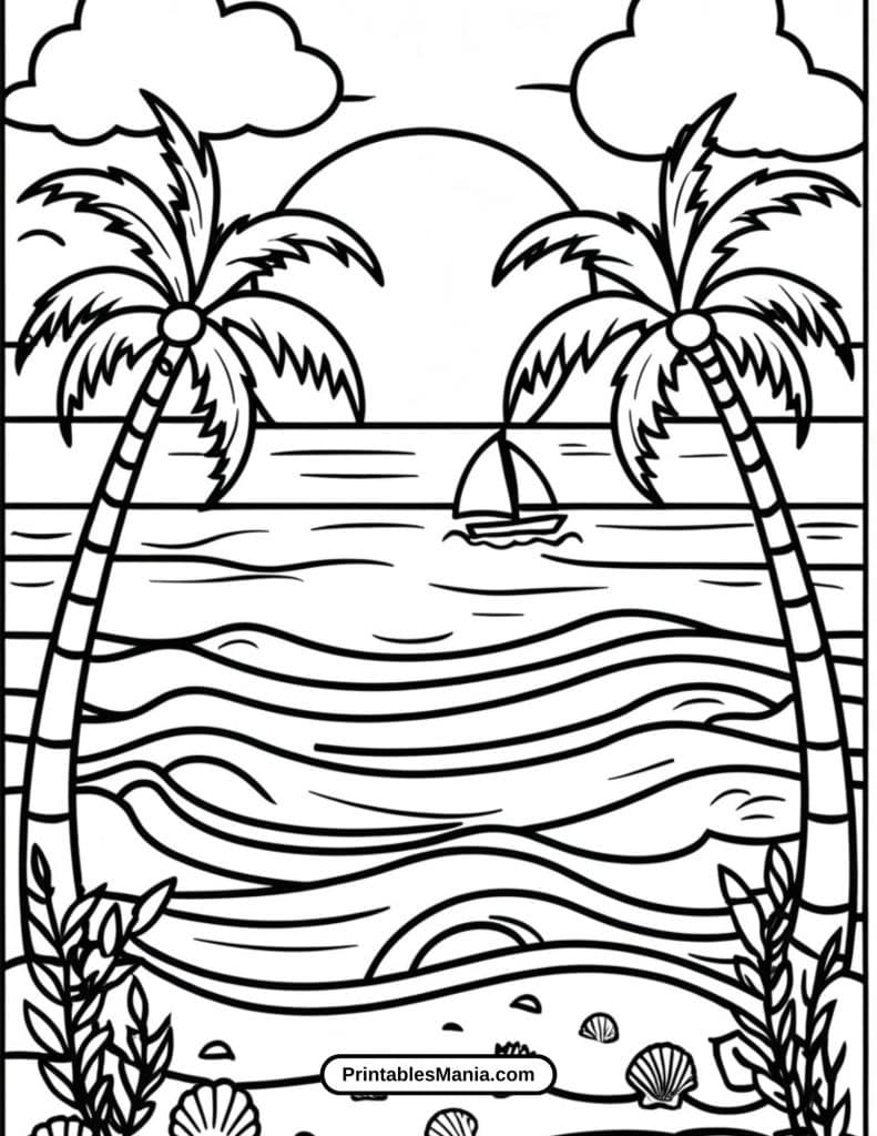 easy landscape drawing printable for coloring activities