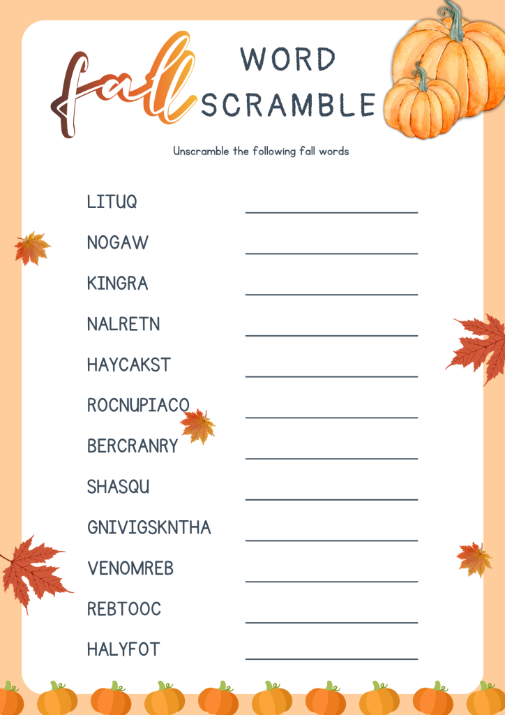 fun fall word scramble for classroom activities