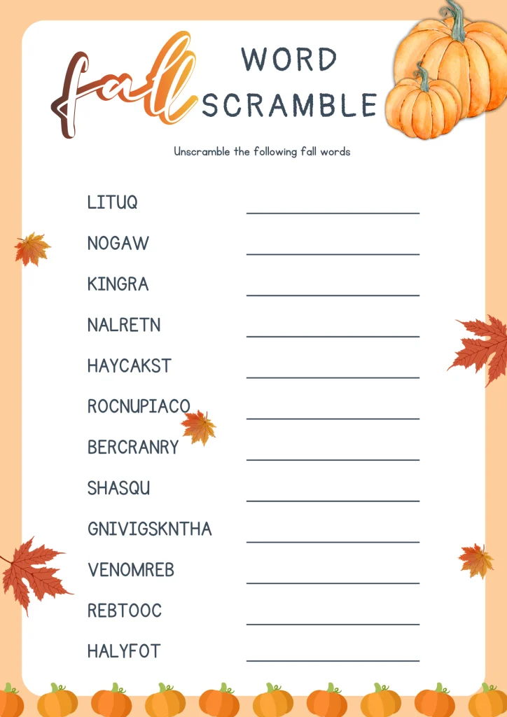 fun fall word scramble for classroom activities