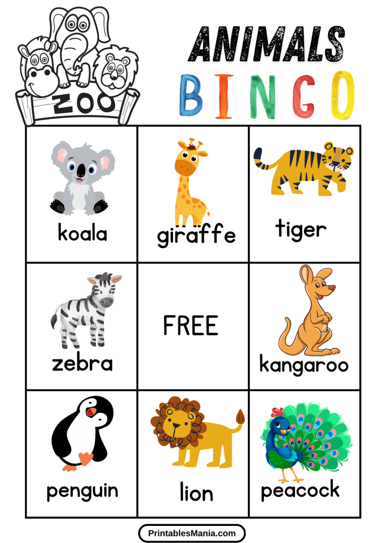 Zoo Animal Bingo Free Printable - Printables Mania