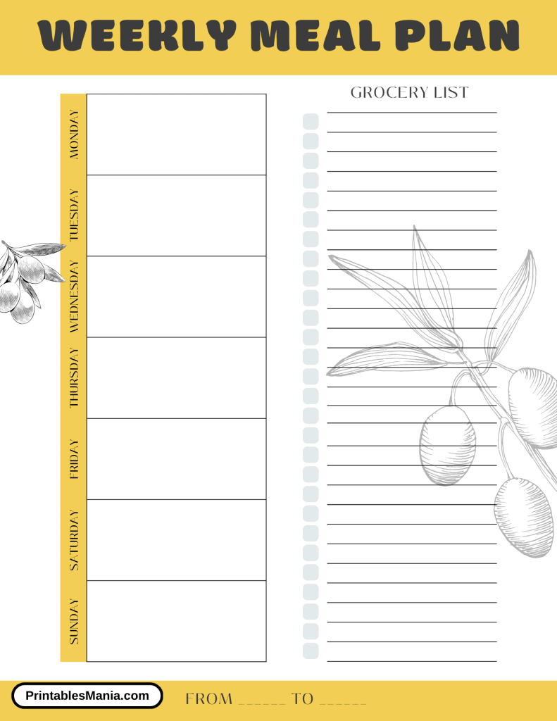 free printable meal planner with grocery list