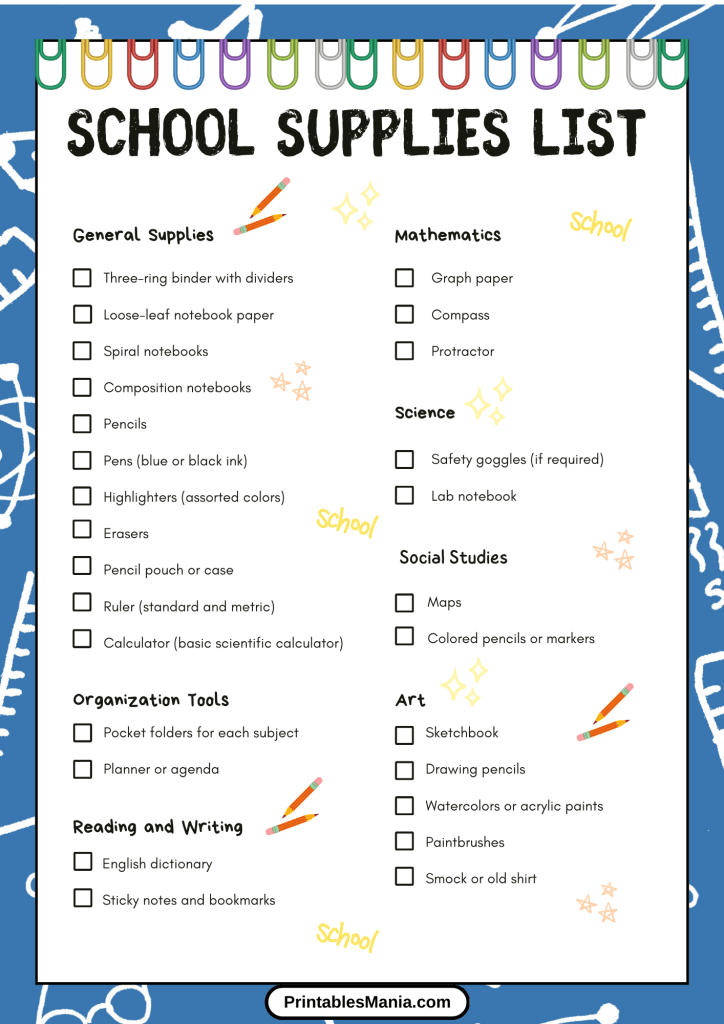 back to school checklist for students