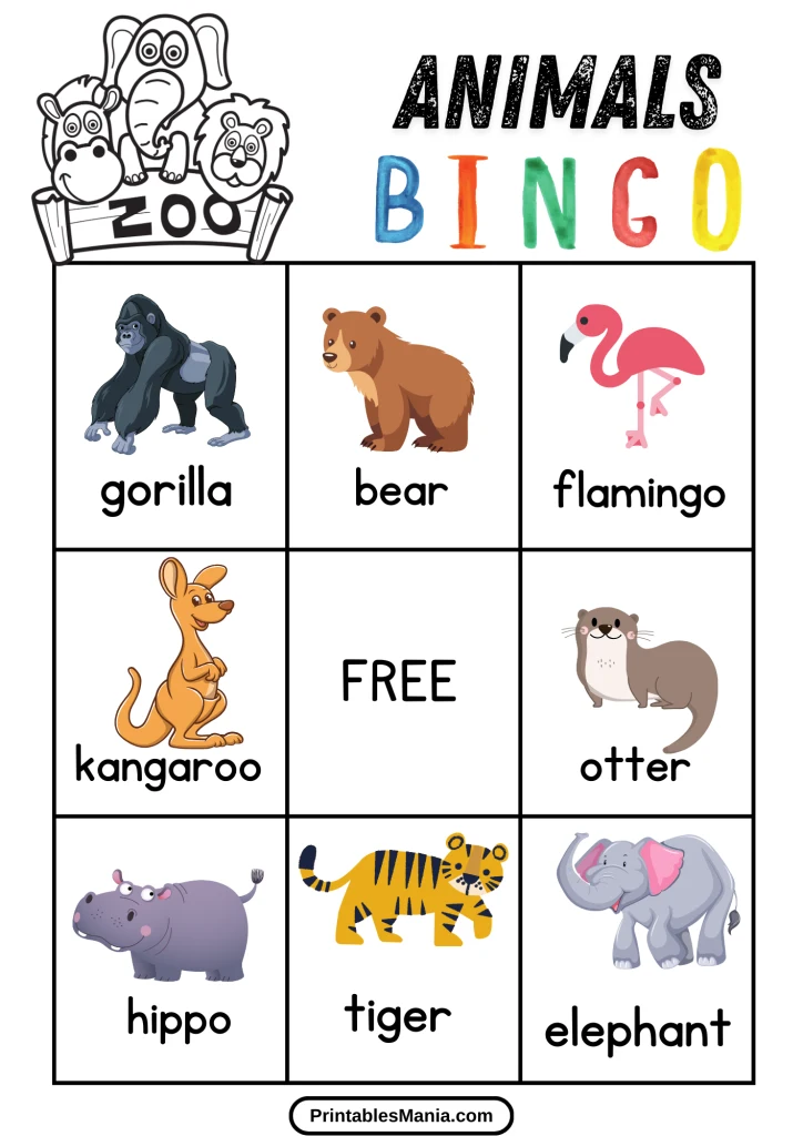 kids playing zoo animal bingo game