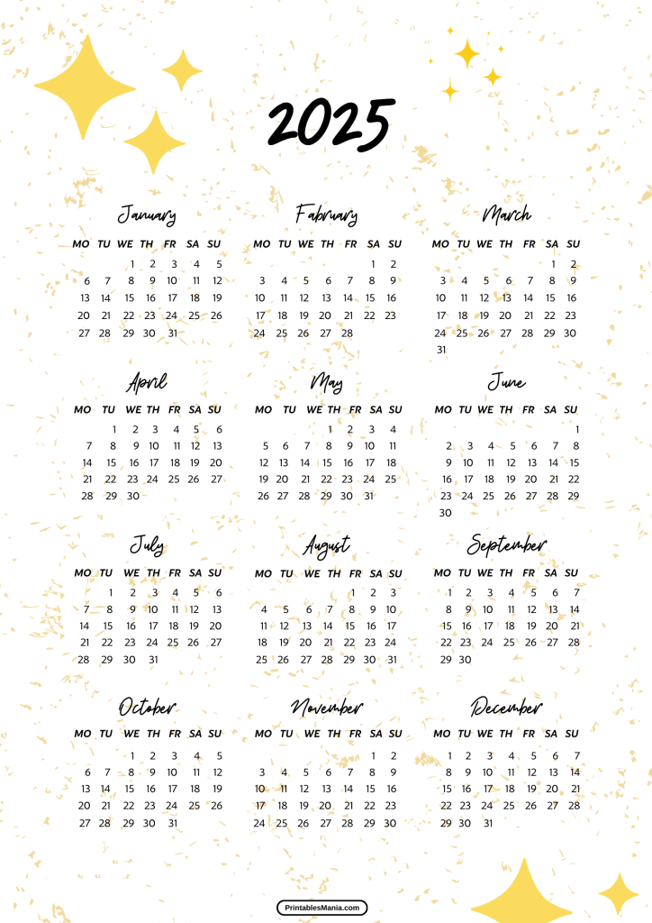 single-page 2025 calendar download