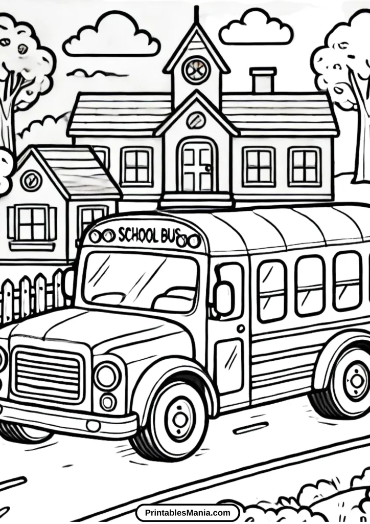 school bus drawing for coloring activity