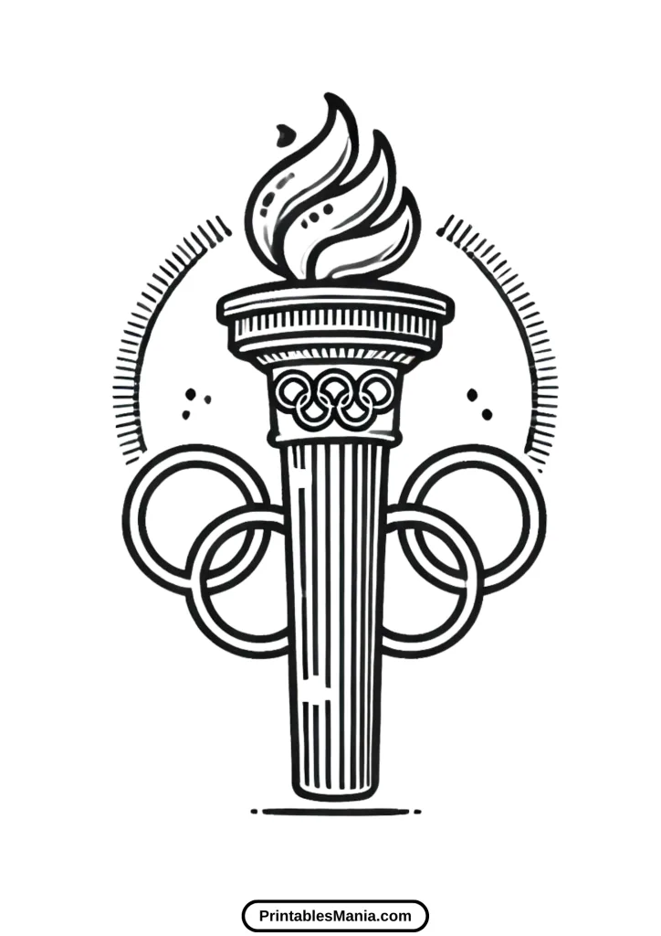 olympic torch with stylized flame coloring page