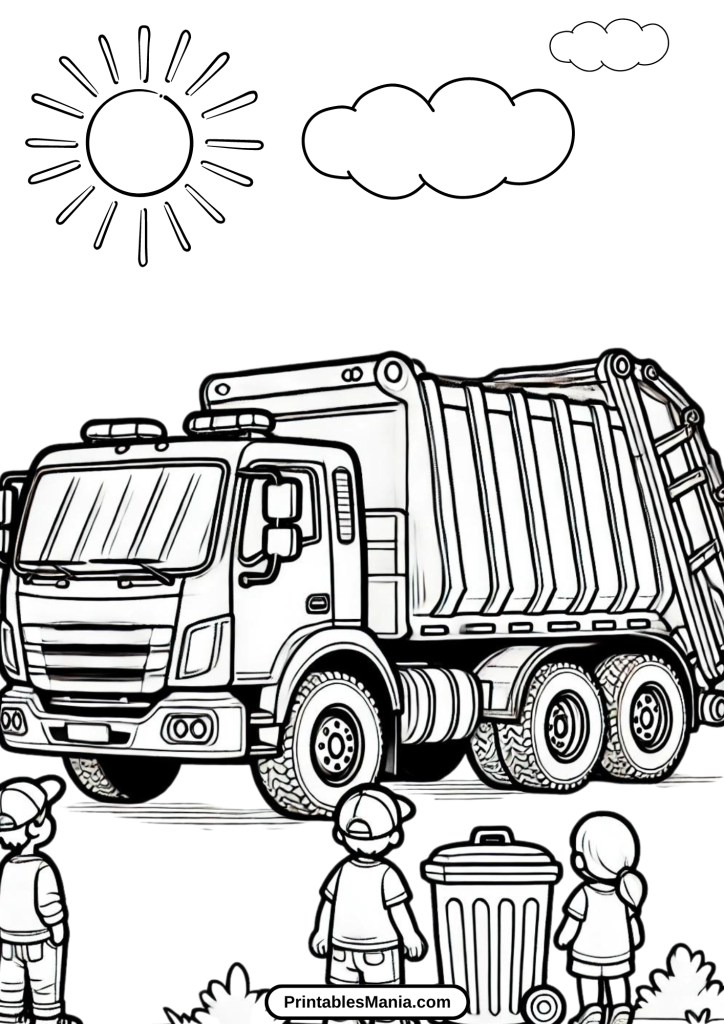 cartoon garbage truck coloring page for kids