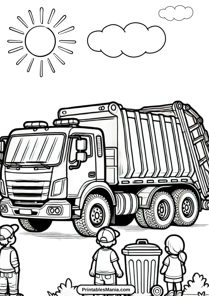 cartoon garbage truck coloring page for kids