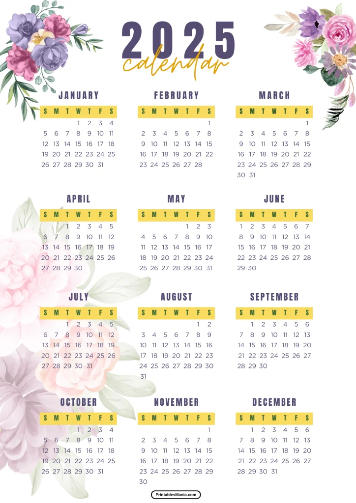 one-page 2025 calendar template