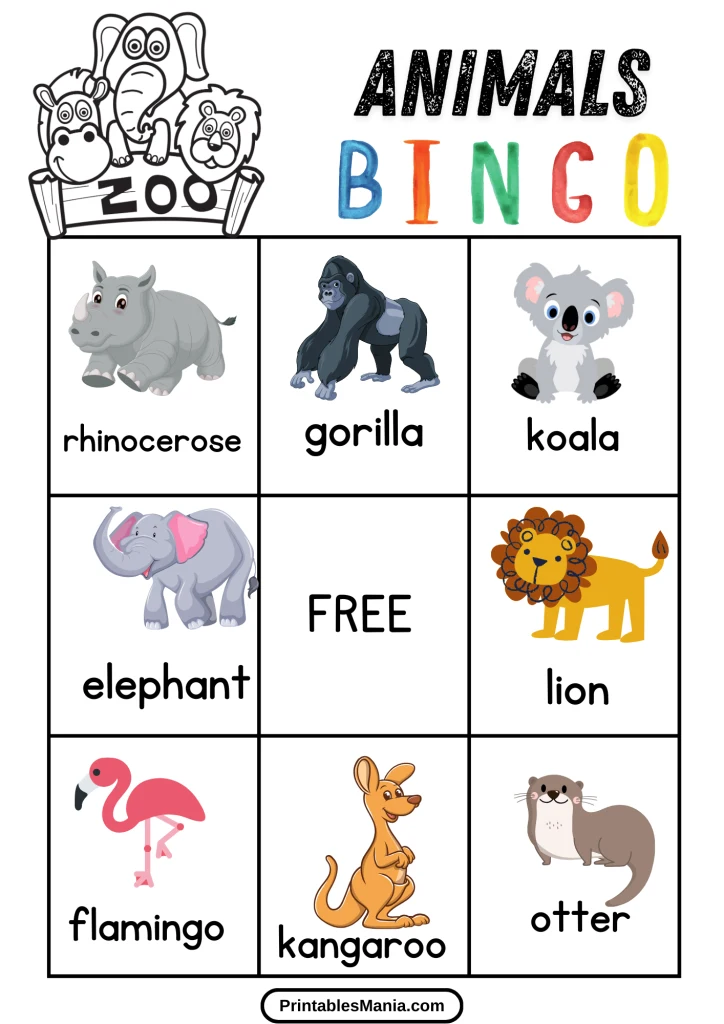 free zoo animal bingo game for classroom