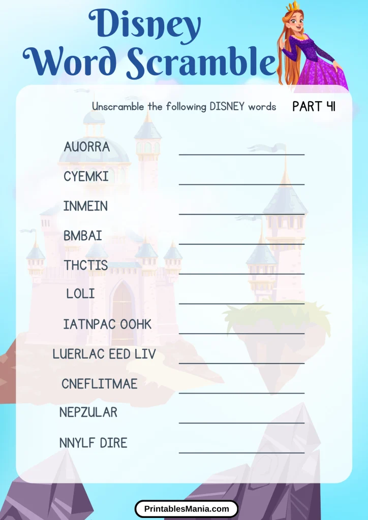 disney word scramble with favorite characters