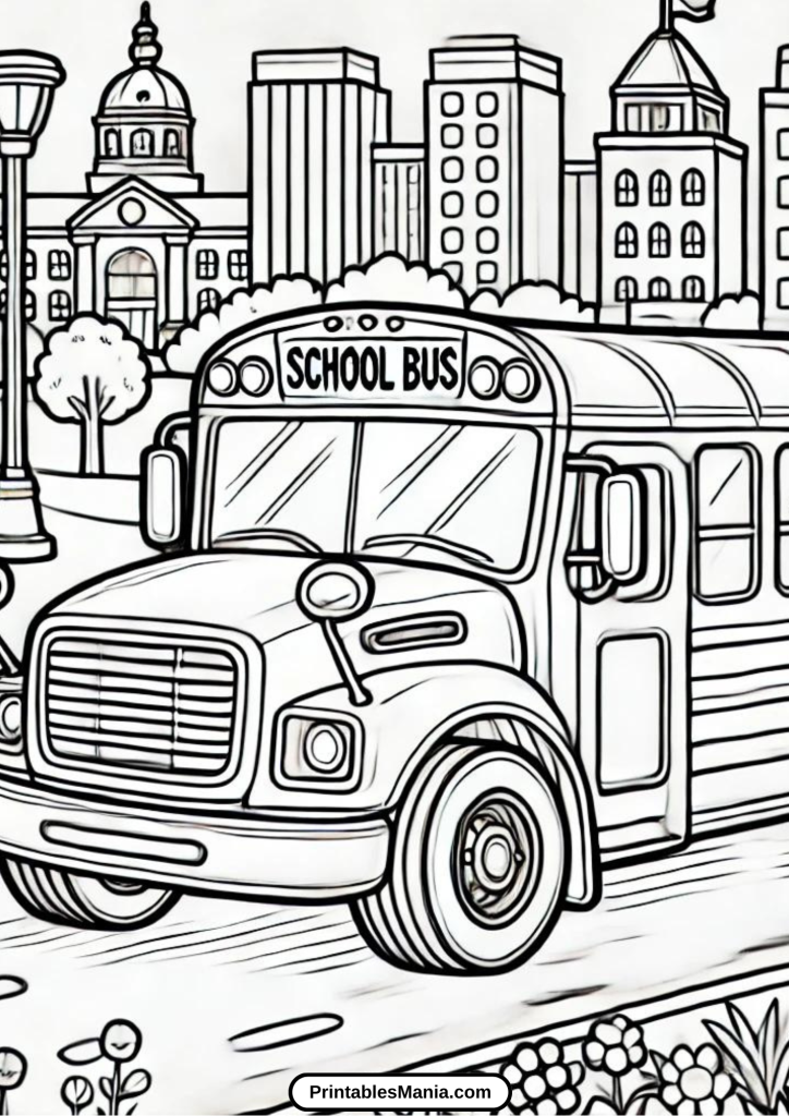 black and white school bus outline for coloring