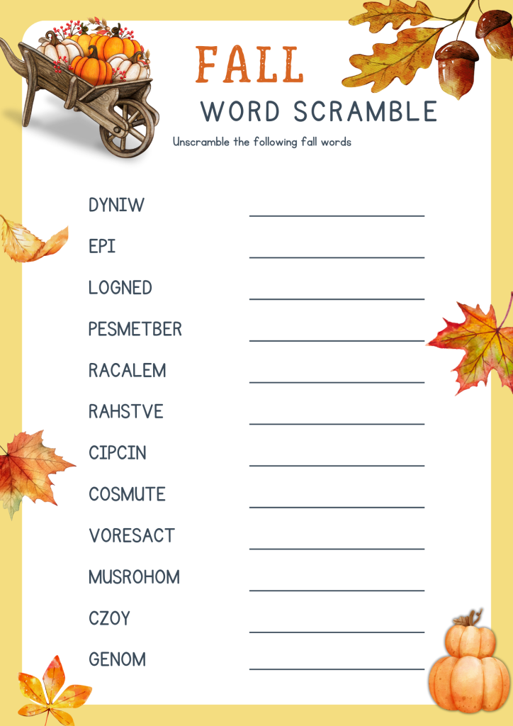 thanksgiving word scramble activity