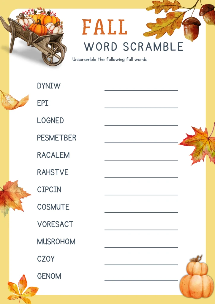 thanksgiving word scramble activity