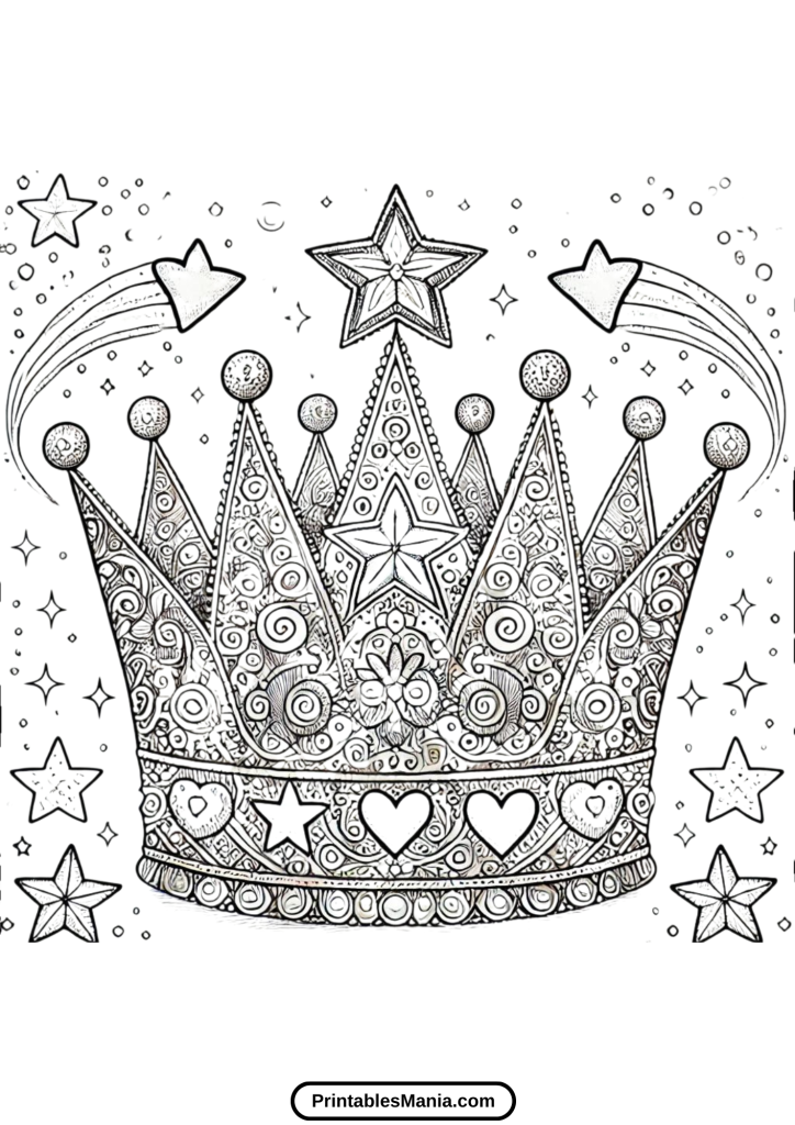 intricate king’s crown coloring page