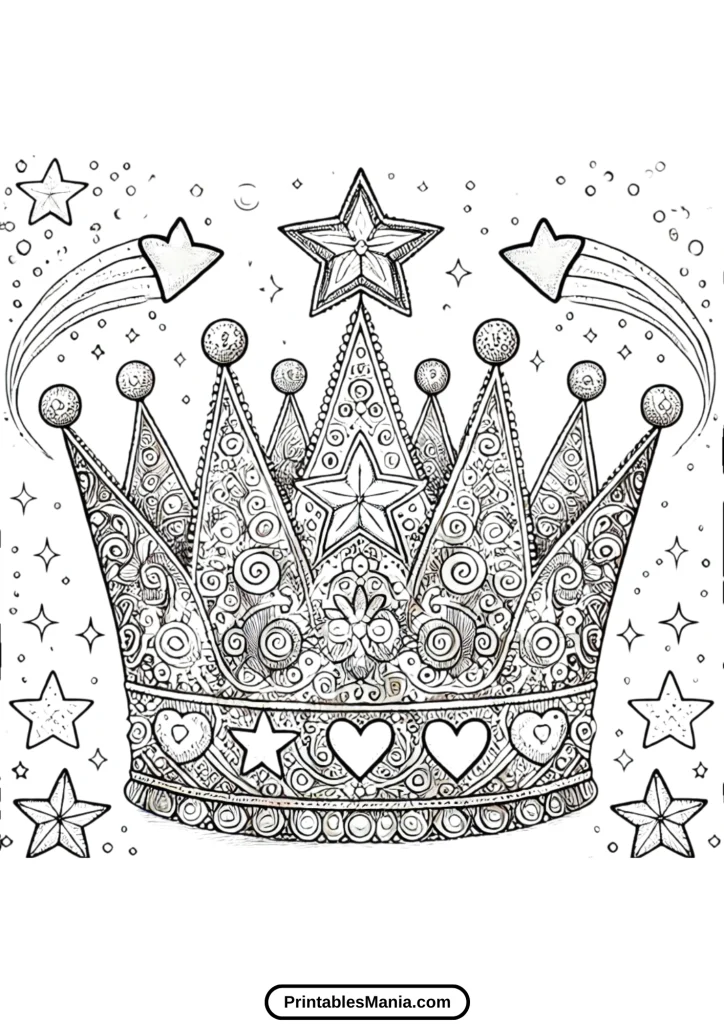 intricate king’s crown coloring page