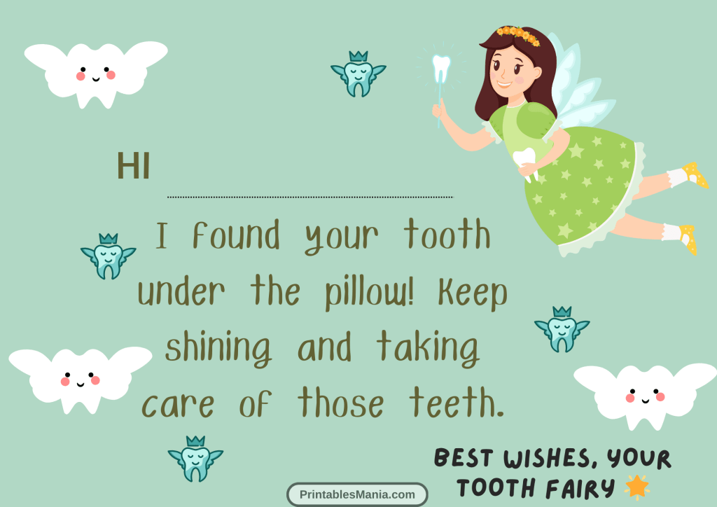 printable tooth fairy note for kids