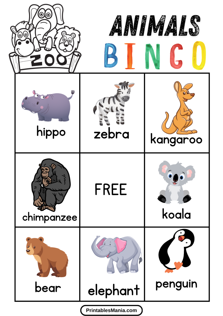 interactive zoo animal bingo for kids