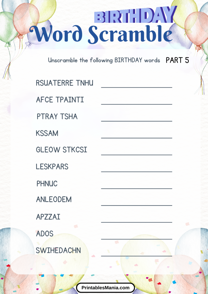 birthday word scramble pdf