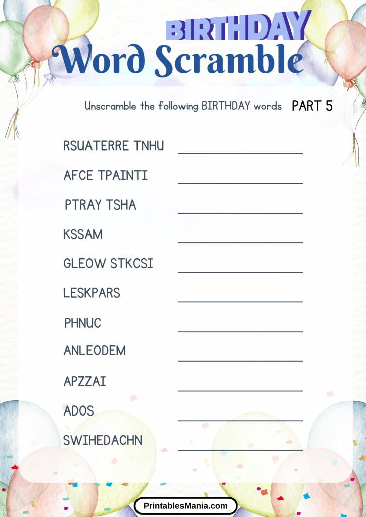 birthday word scramble pdf