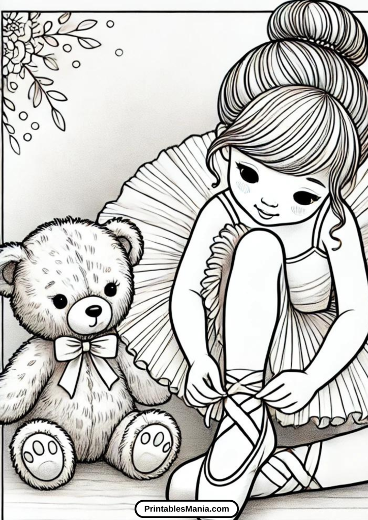 simple ballerina stretching at the barre coloring page