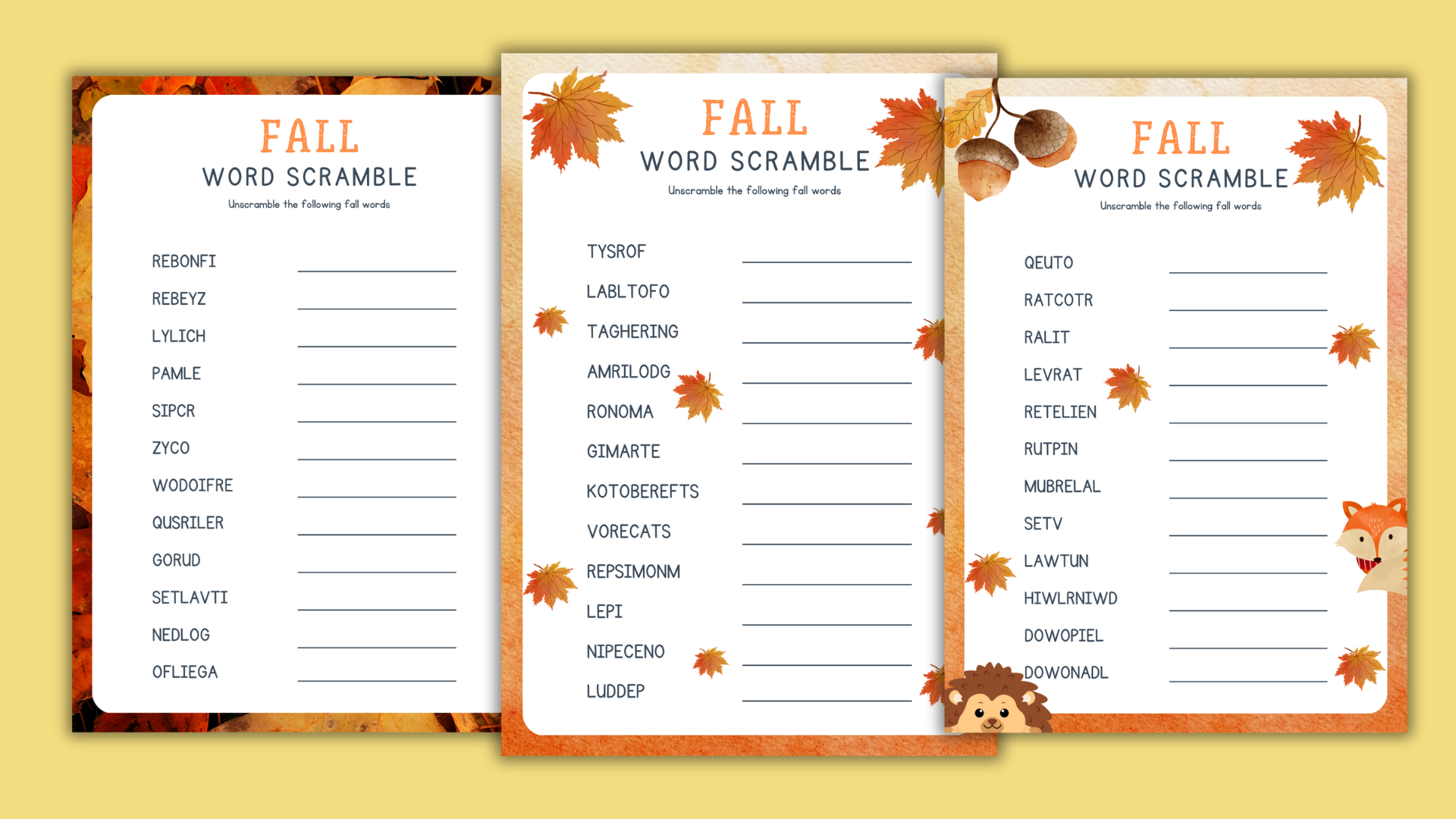 Fall Word Scramble (With Answers PDF)