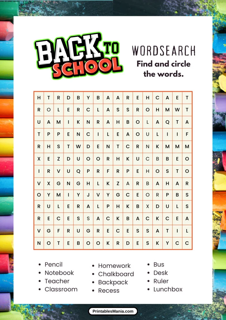 back to school word search