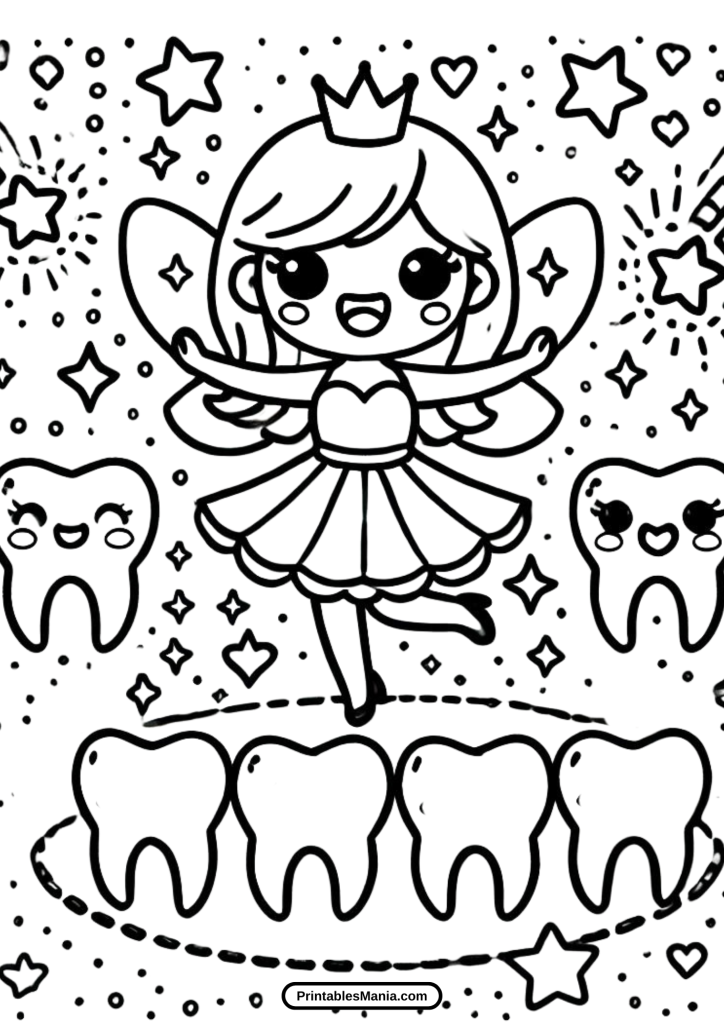 tooth fairy and sleeping child illustration for coloring