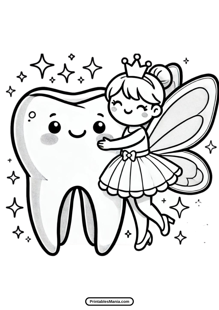 tooth fairy sitting on a giant tooth