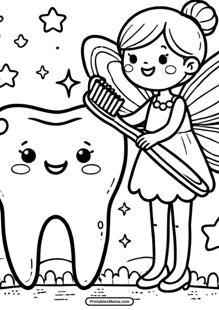 simple tooth fairy coloring page