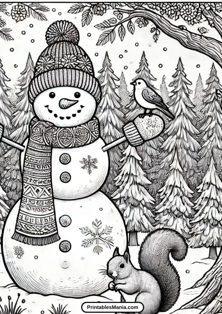 free coloring page of snowman