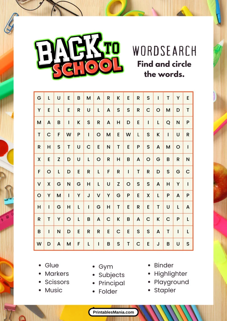 back to school word search free