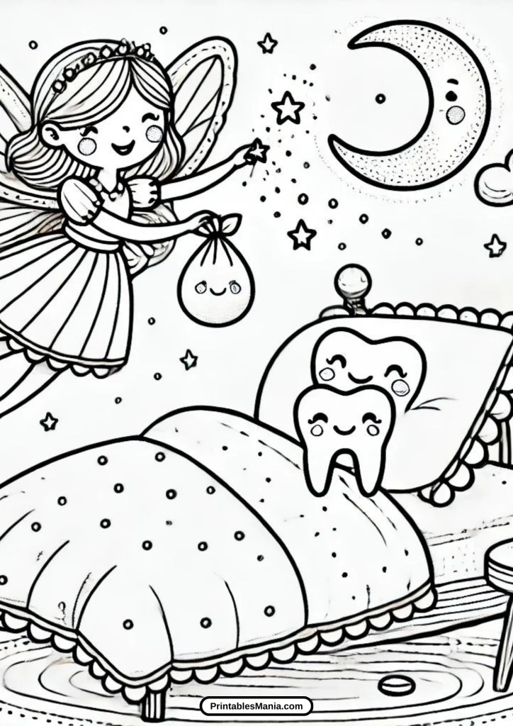 whimsical tooth fairy holding a tooth illustration