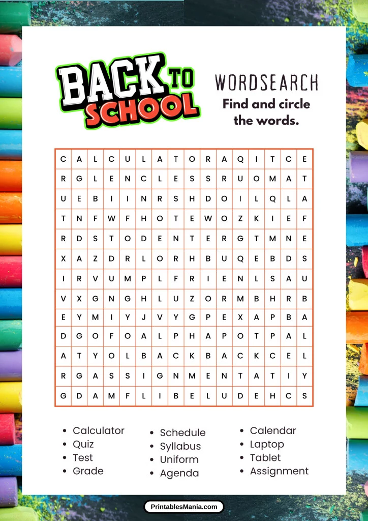 welcome back to school word search