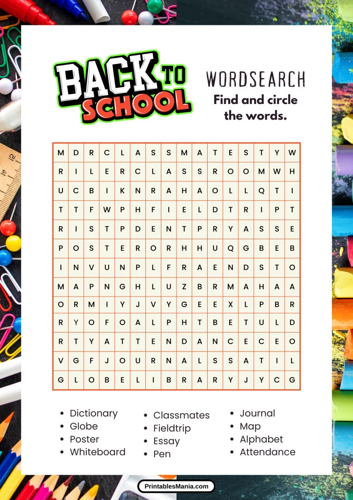 back to school word search hard