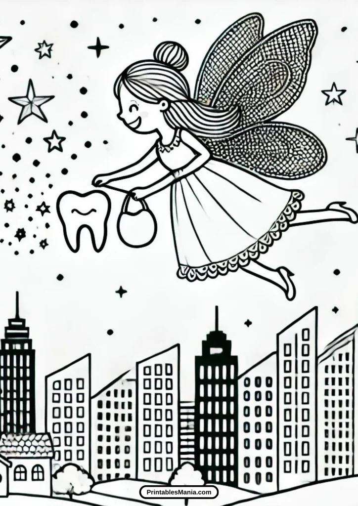 tooth fairy with sparkling wings and magic dust coloring image