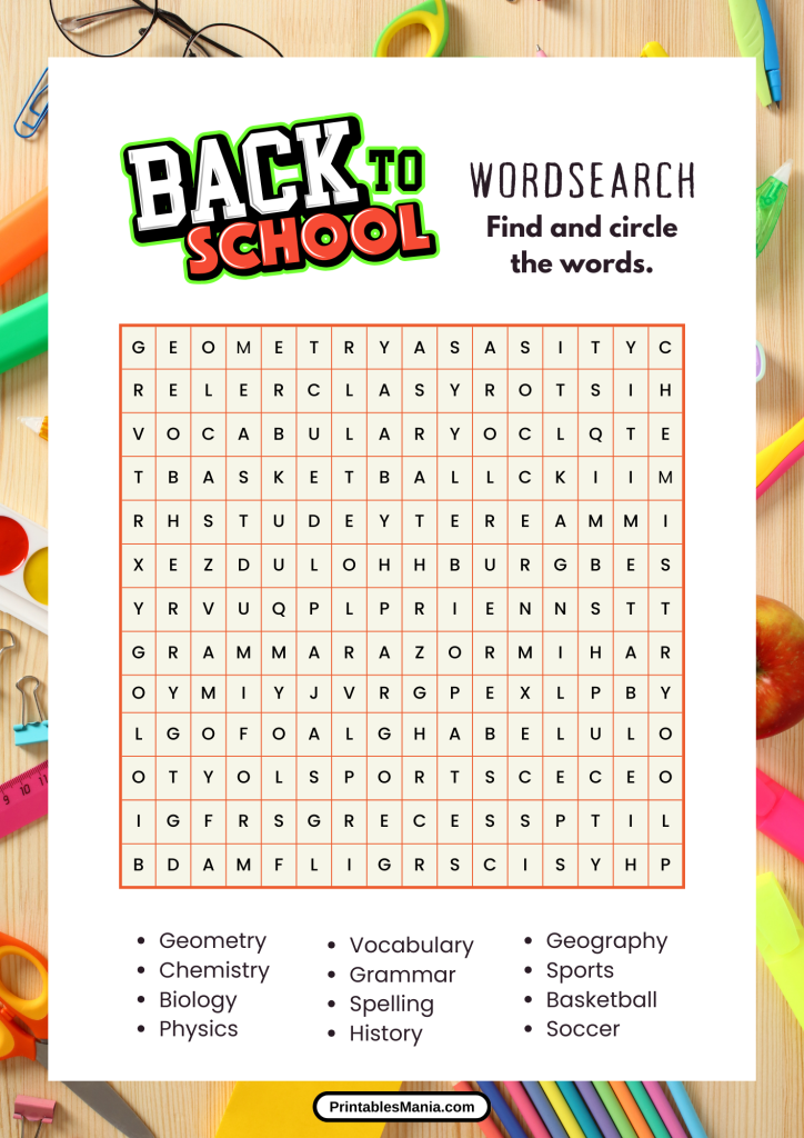 back to school classmate word search