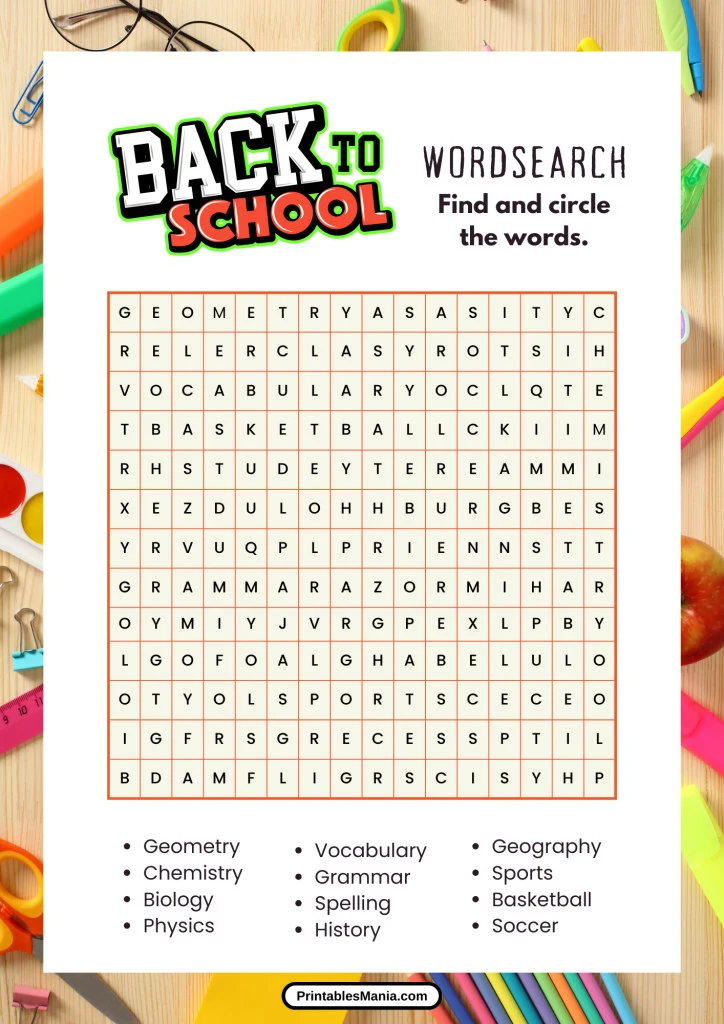 back to school classmate word search