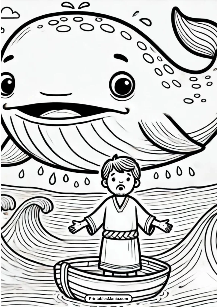 easy-to-color jonah and the whale page with bold lines