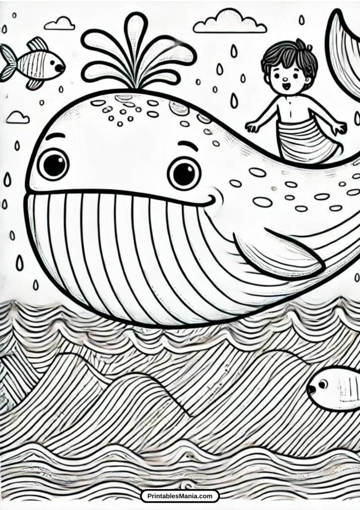 jonah and the whale story illustration for kids to color