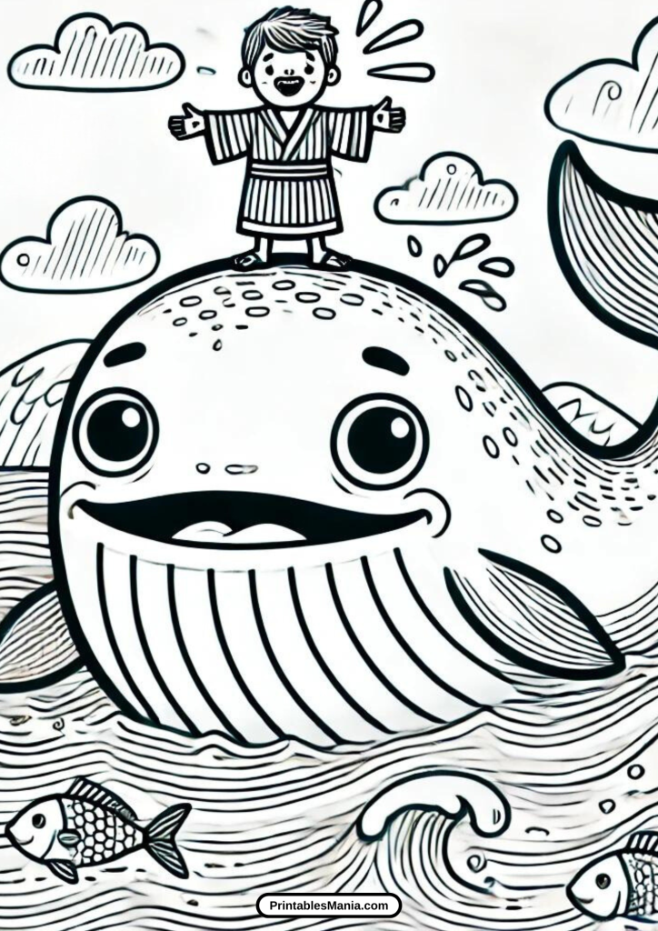 child-friendly Jonah and the whale coloring activity