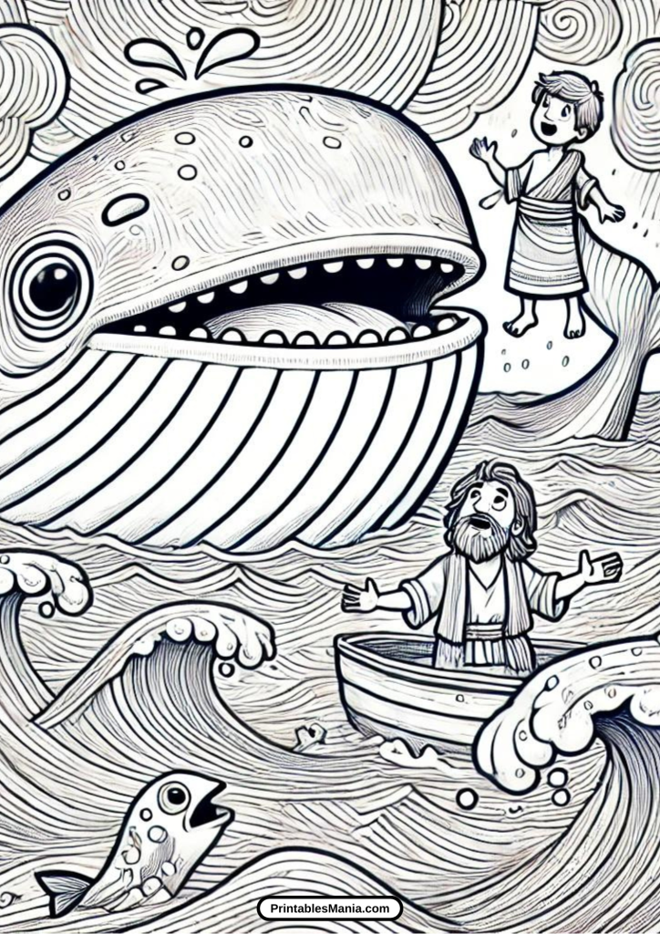 friendly whale illustration from jonah and the whale story