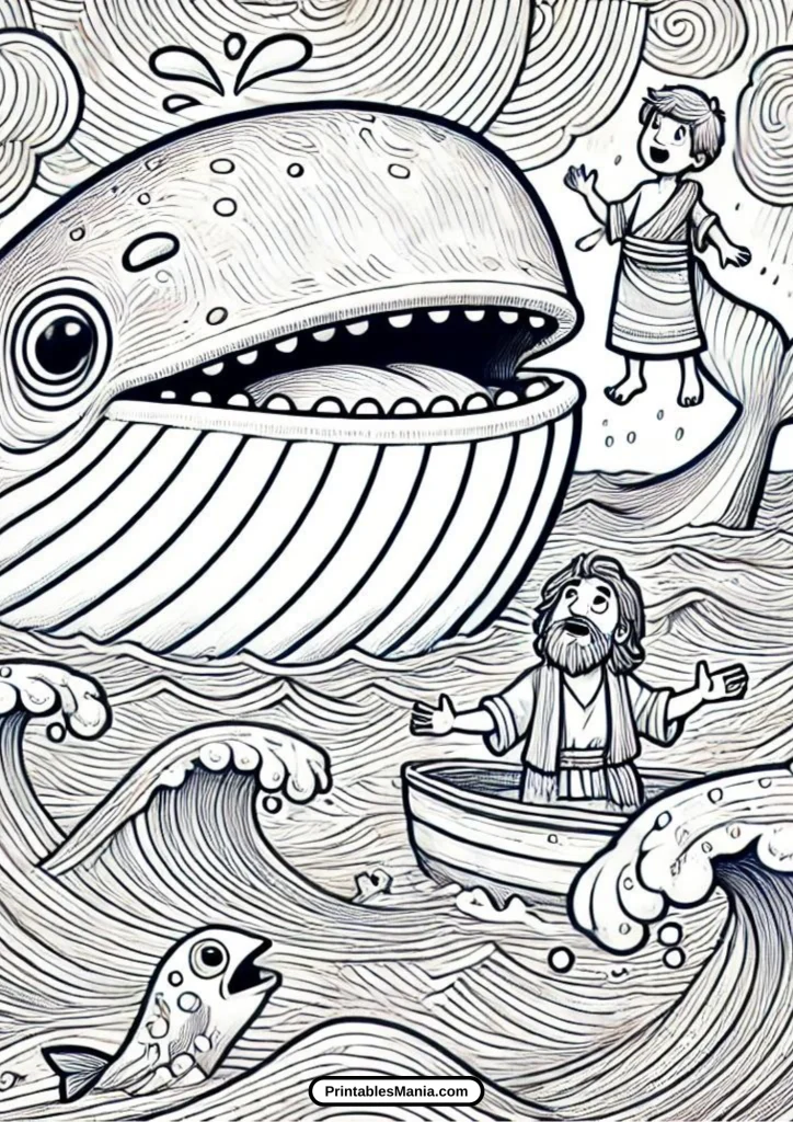 friendly whale illustration from jonah and the whale story