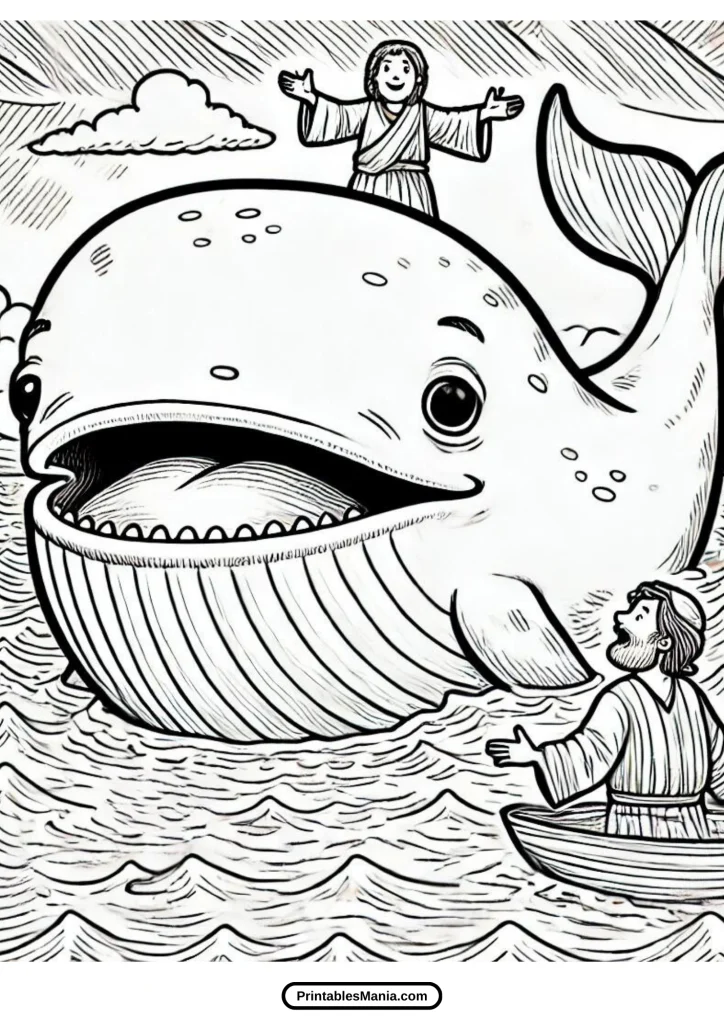 jonah and the whale ocean scene for kids to color