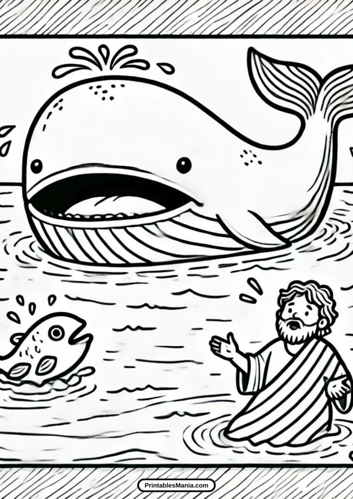 coloring page of jonah being swallowed by a whale