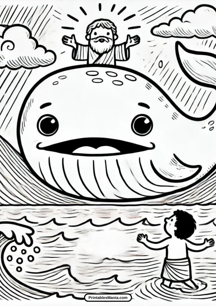 whale and jonah bible story coloring activity