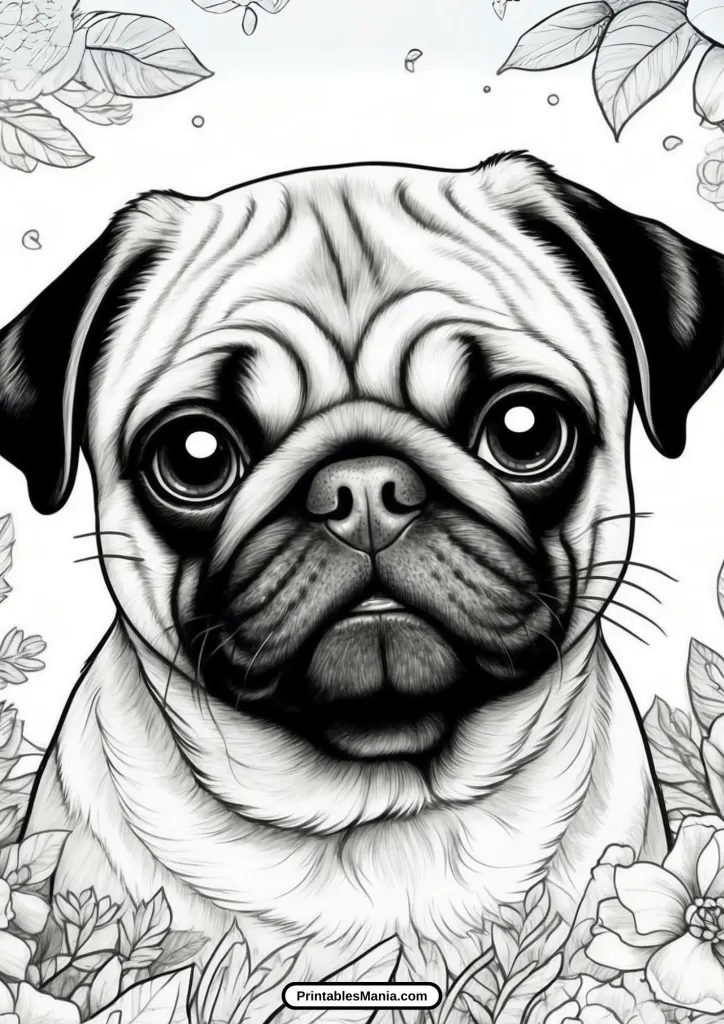 smiling pug coloring page