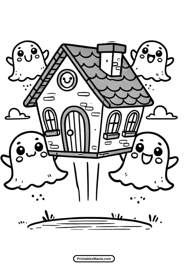 easy haunted house coloring page